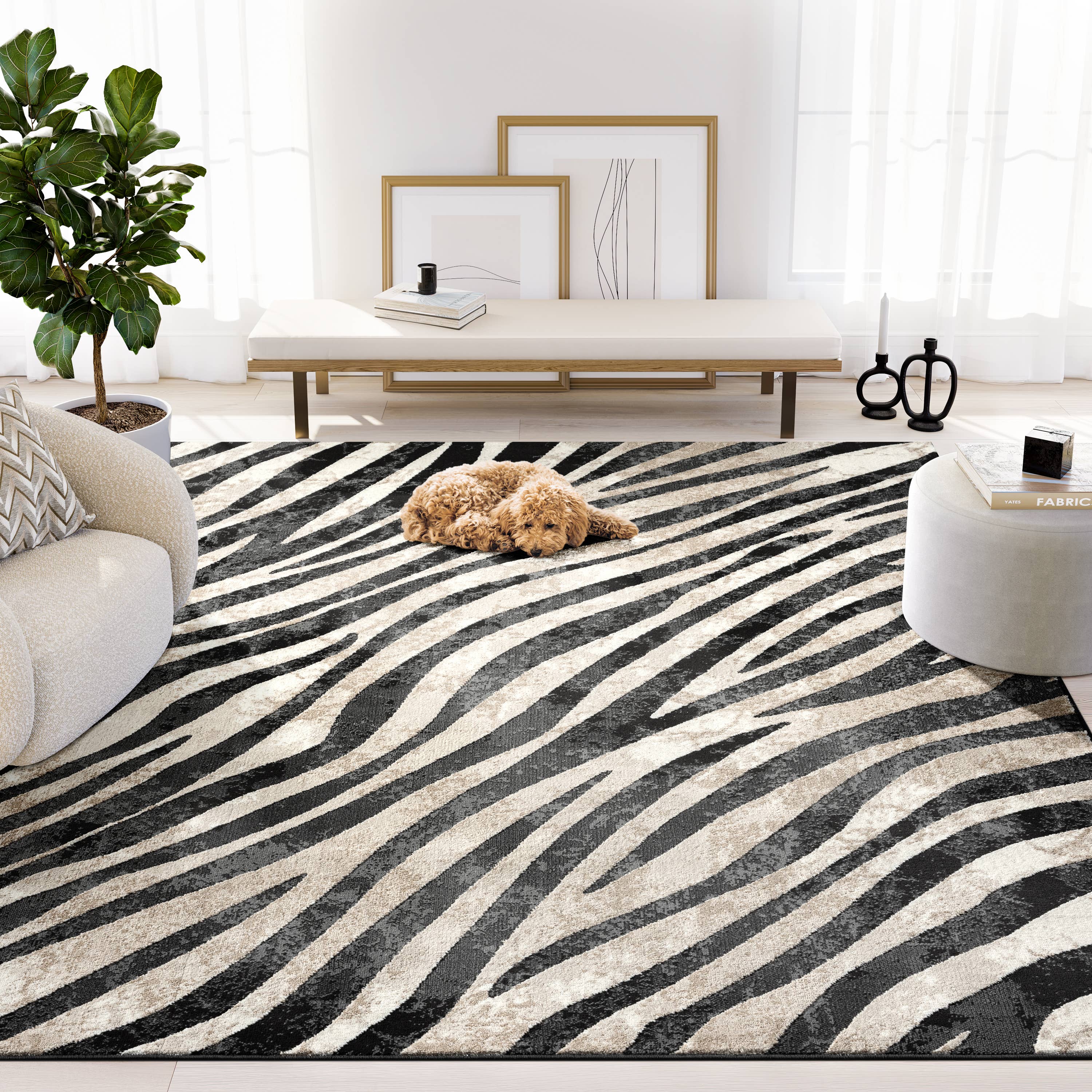 Abani Rugs - Wholesale Area Rug - Abani Rugs TER160A Beige Black Diagonal Zebra Pattern Rug1