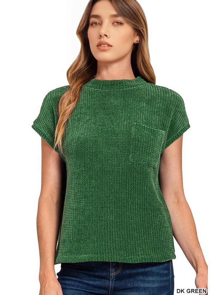 42POPS - Wholesale Knit Sweater - Women's - ....0930 Chenille Waffle Short Sleeve Sweater SI-269162