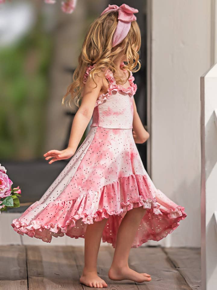 Cool-Girl Summer Tie-Dye Hi-Lo Ruffle Dress for wholesale by Mia Belle Girls • Wholesale