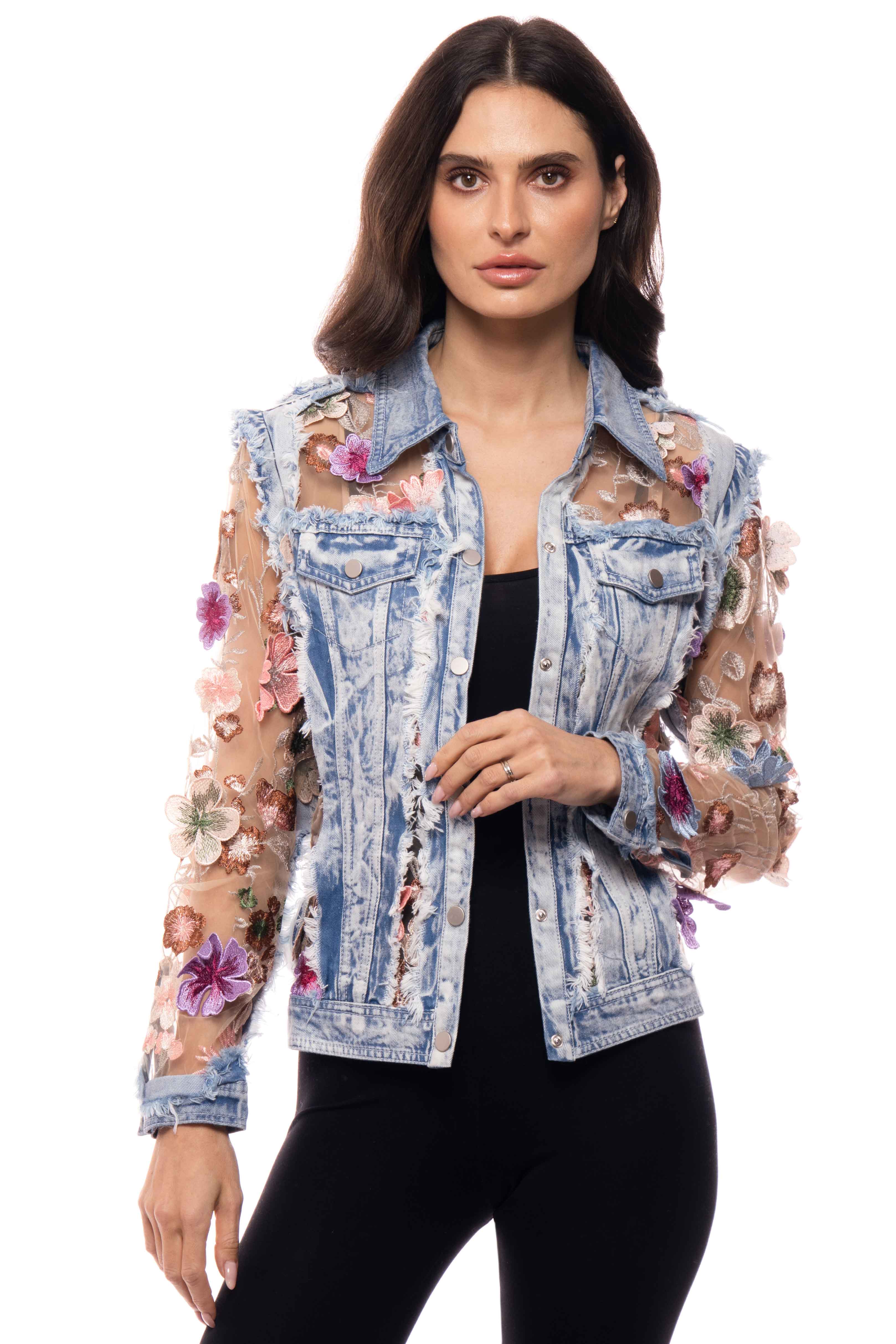Adore - Wholesale Denim Jacket - Women's - BA-06 - Denim and Lace Embroidered Jacket 4