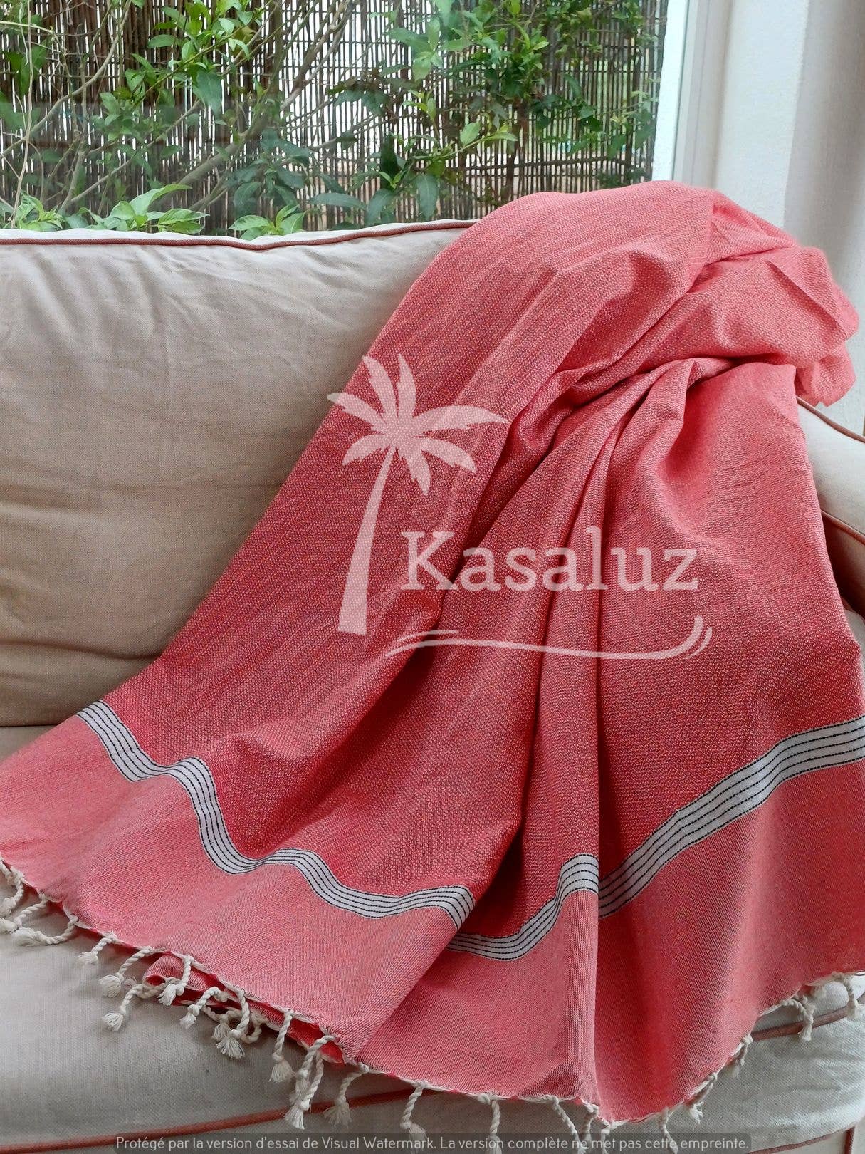 KASALUZ - Wholesale Beach Towel - Fouta Bohemia XL Coral 200 x 200 cm 100% cotton