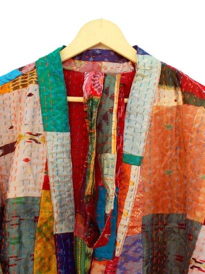 GYPSY STUDIO - Wholesale Kimono – Women's - Kimono Vintage Silk Sari Kantha kimono Robe Gift for lover1