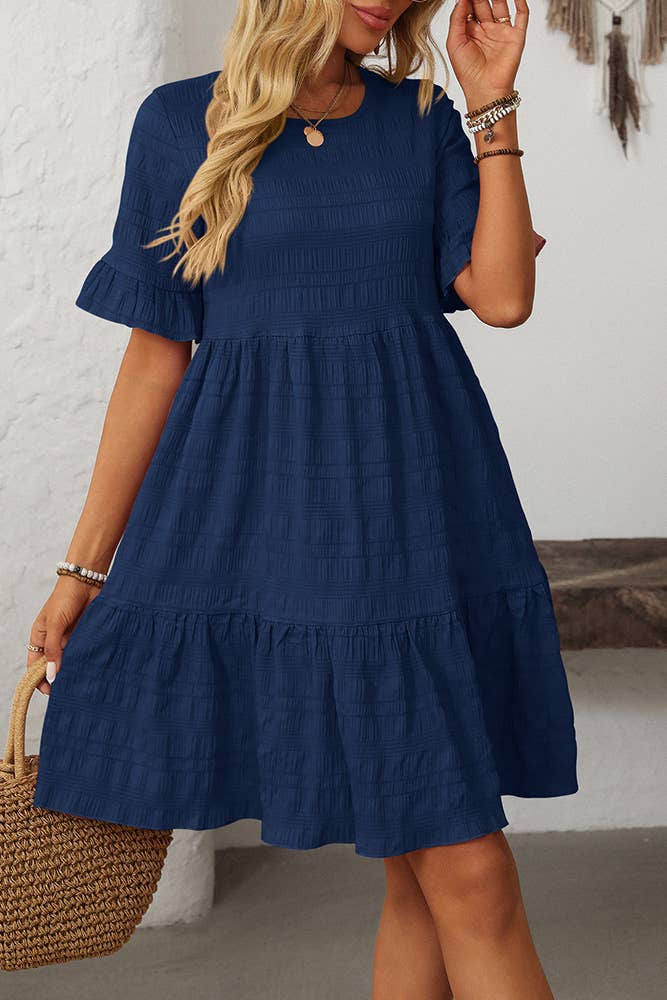 UNISHE – Vestido - Mulher por atacado – Vestido Fluido de Cor Sólida com Manga Curta Solta MD16114