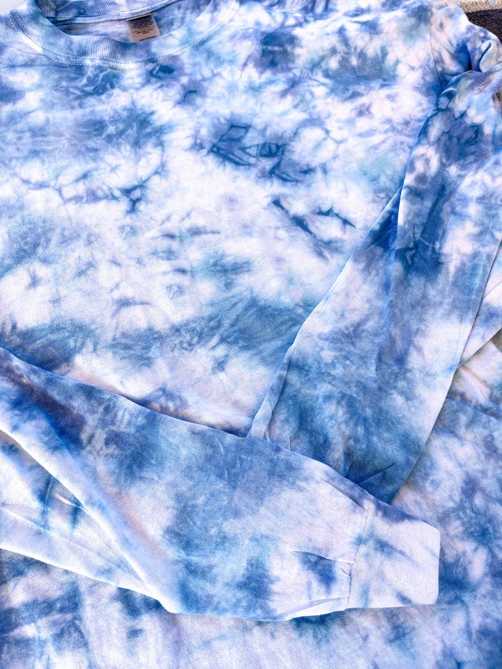 Ocean Blue & Grey Tie Dye Long Sleeve for wholesale by Salty Ocean Crew