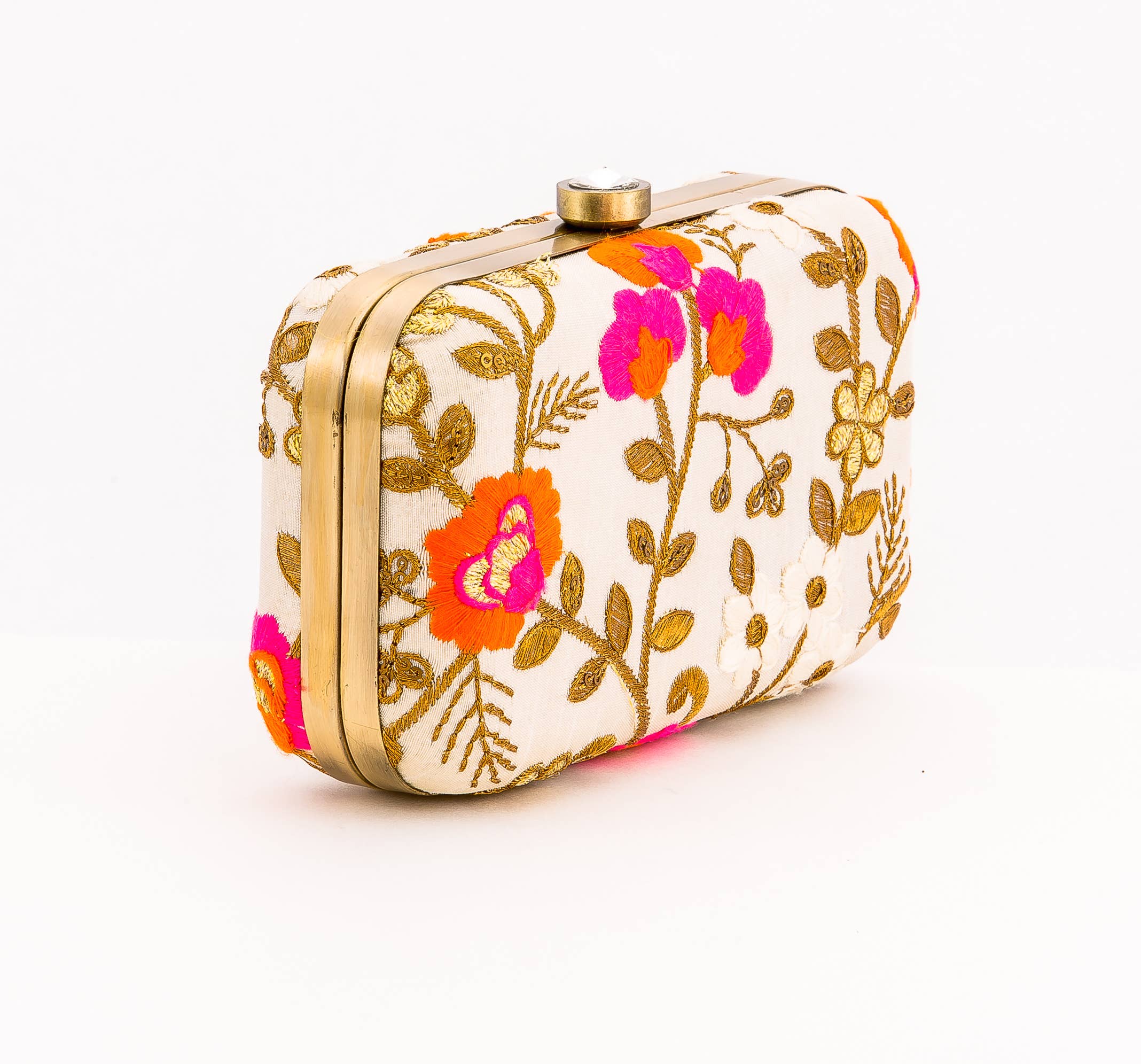 Magazine Clothing - Wholesale Clutch Bag - Women's - Cream Taupe Floral Silk Clutch 1