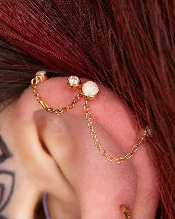 Piercing-zone - Wholesale Single Earring - Mei Chains – 14K Gold, Opal & CZ Threadless End2