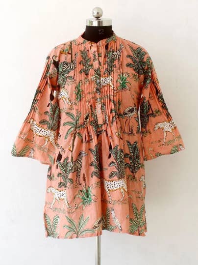 Vestido hippie de algodón hecho a mano con estampado floral para venta al por mayor de Bhawana Handicrafts