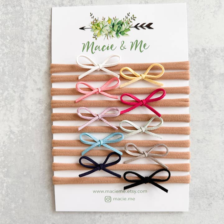 Basics Set Suede Tied Bows on Headbands for wholesale by Macie & Me
