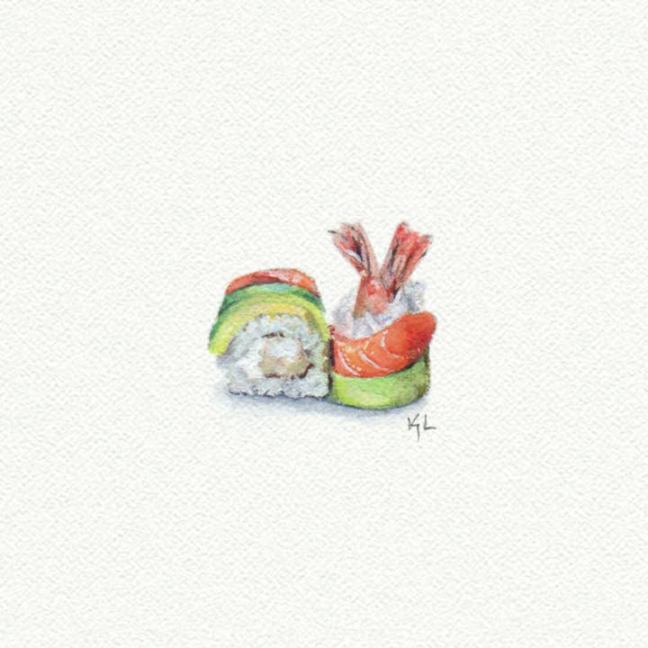 Karen Libecap Tiny Paintings - Wholesale Art Print - Sushi Miniature Watercolor Painting - Art Print