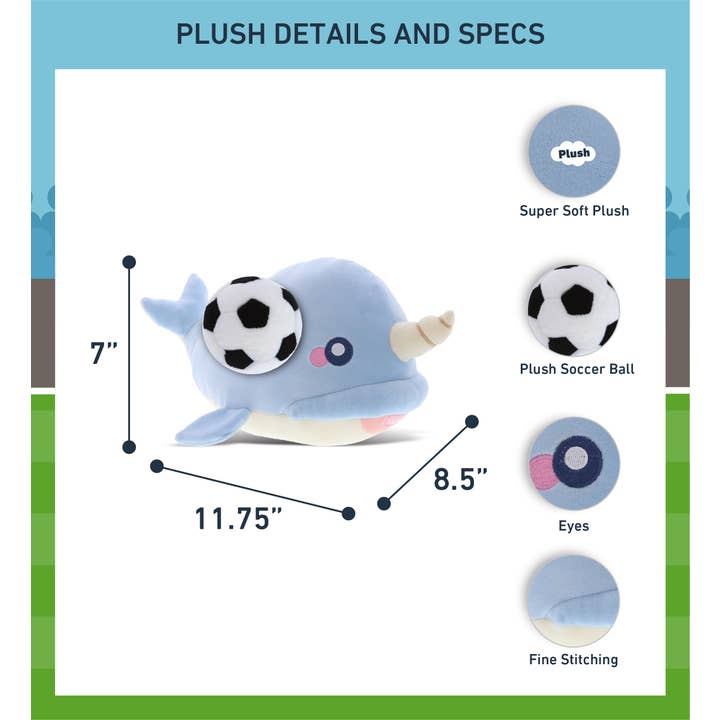 Cota Global - Wholesale Knuffels - Kinderen en baby - Pluche Voetbal - Baby Zacht Pluche - Blauwe Narwal