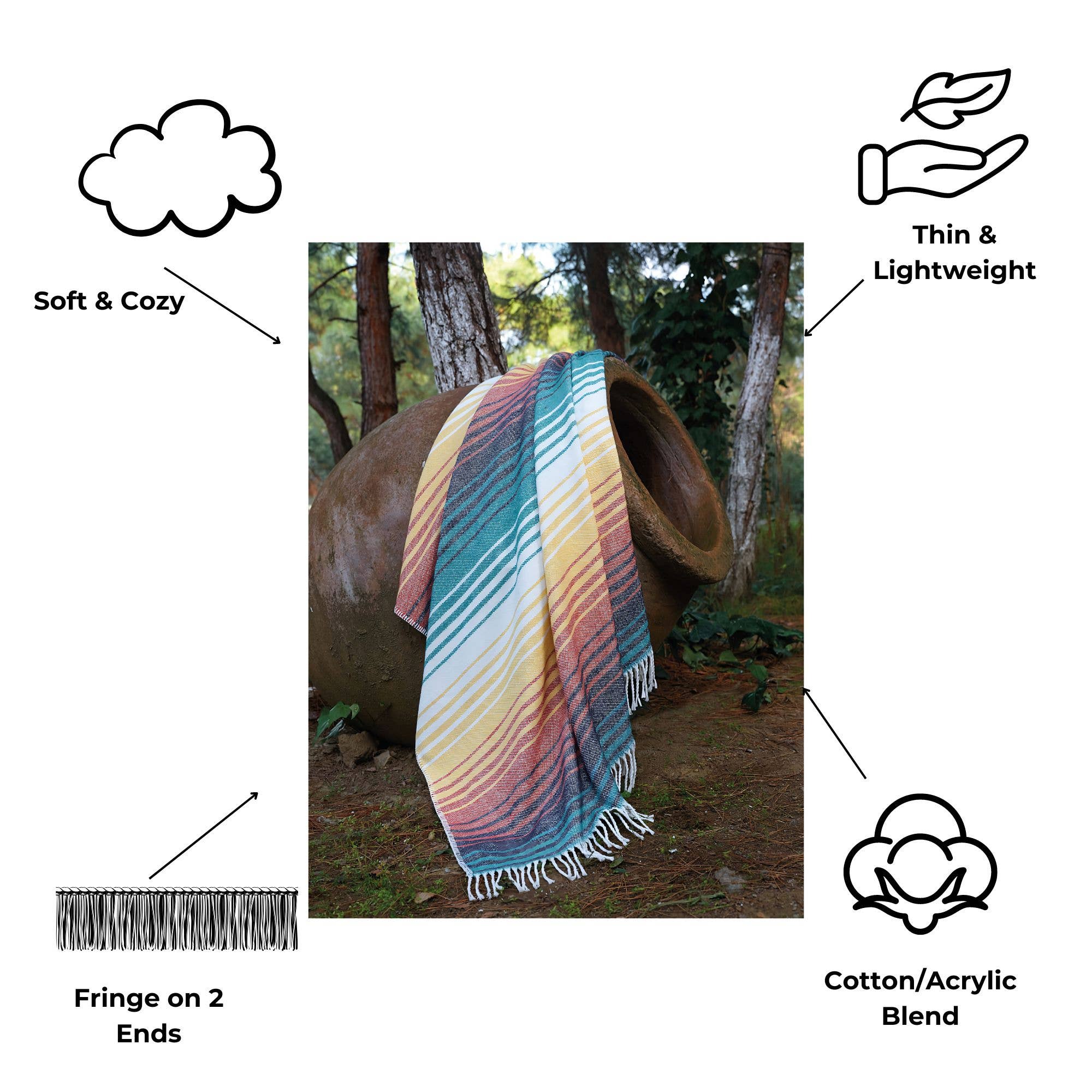 InfuseZen - Wholesale Throw Blanket - Acapulco Stripe Turkish Throw Blanket in Multi Colors2