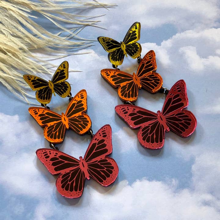 I'm Your Present - Wholesale Dangle Earrings - Rainbow Mirrored Butterfly, Laser Cut Acrylic, Butterflies, Plastic Jewelry5