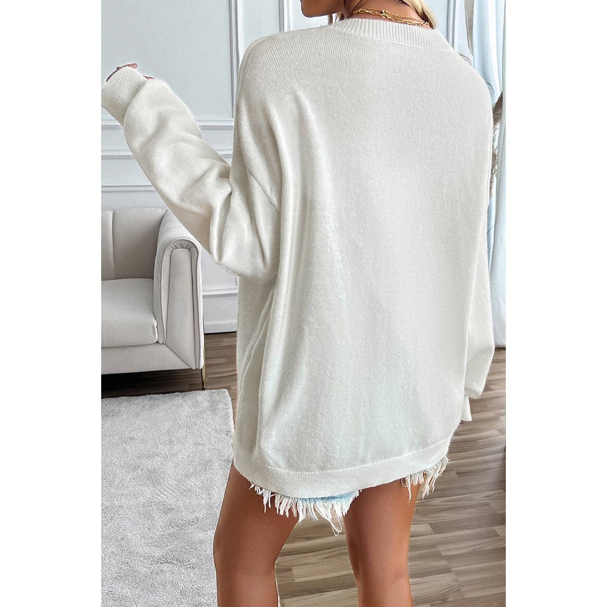 Supreme Fashion – wholesale Knitted jumper – Women′s – Knit Round Neck Flag Print Loose Fit Sweater15