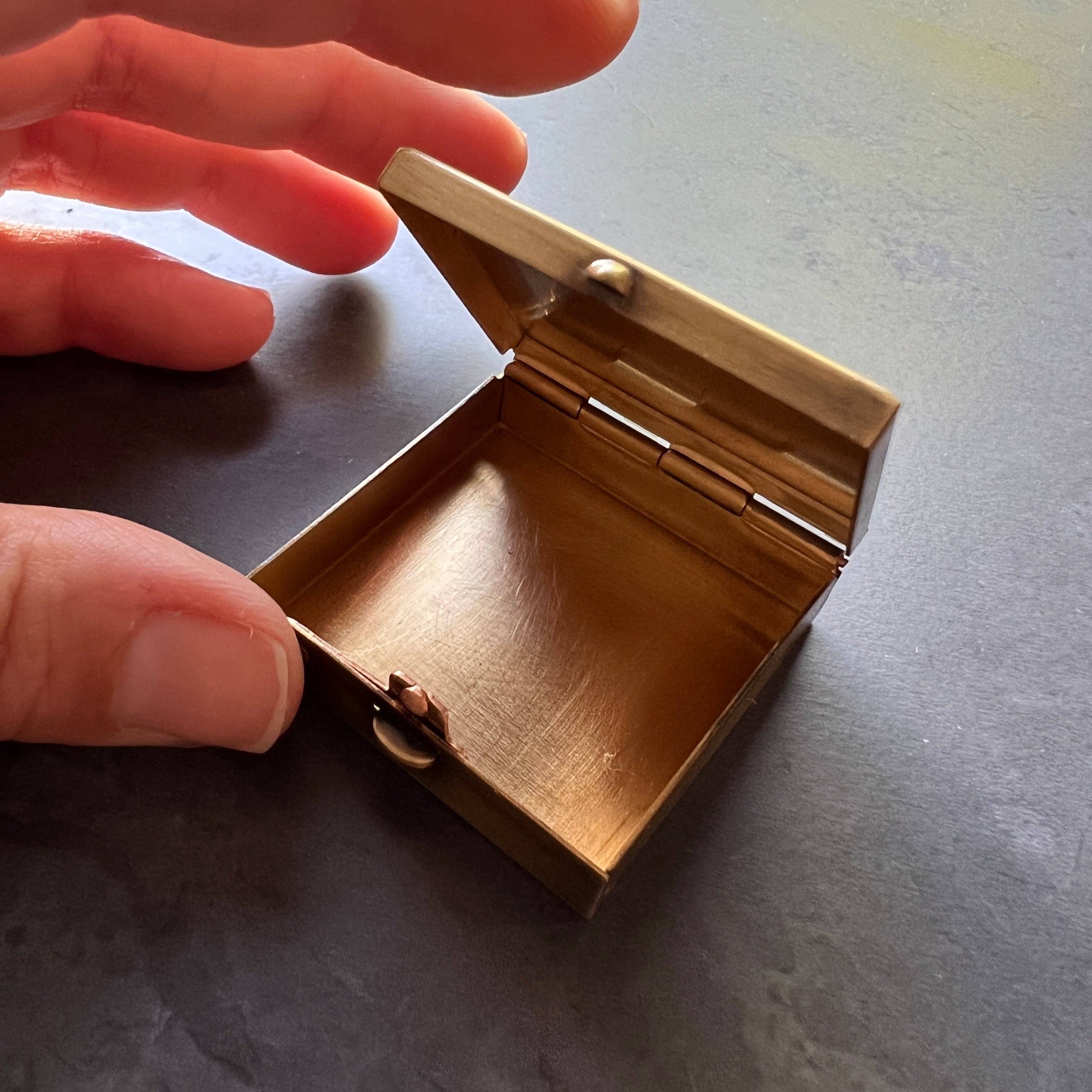 Metal Cloth & Wood - Wholesale Decorative Box - Customizable 1.5" Square Brass Pill or Trinket Box with Your Choice of 3D Lid Decor — Choose Skull, Animals, Insects, or Celestial Motifs!6