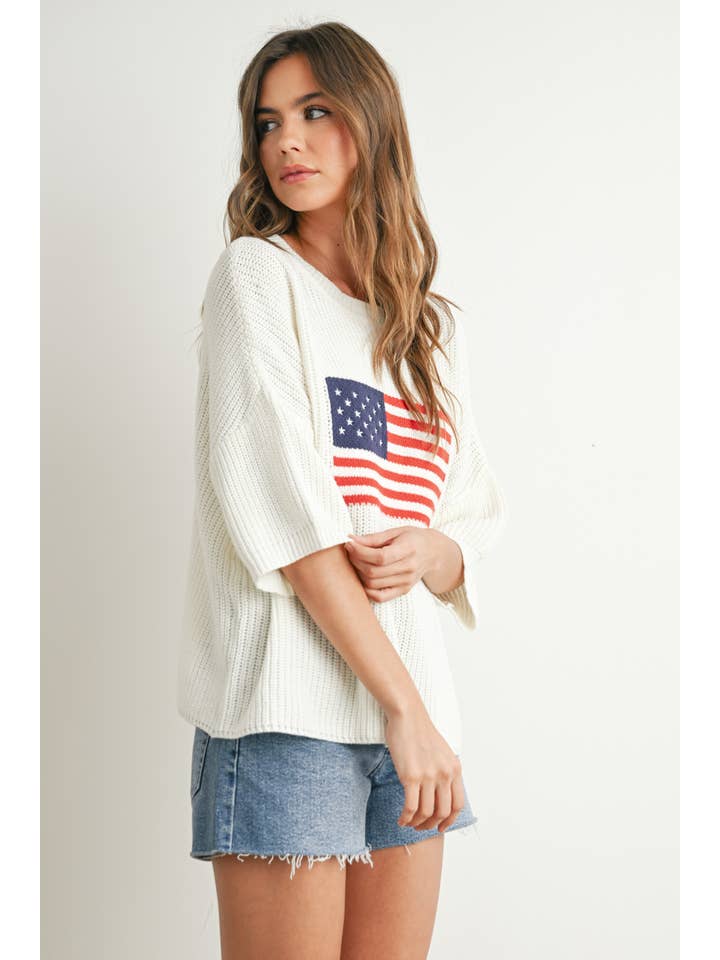 BUTTERMELON – Pulôver - Mulher por atacado – Suéter de tricô com estampa de bandeira - BMW769118