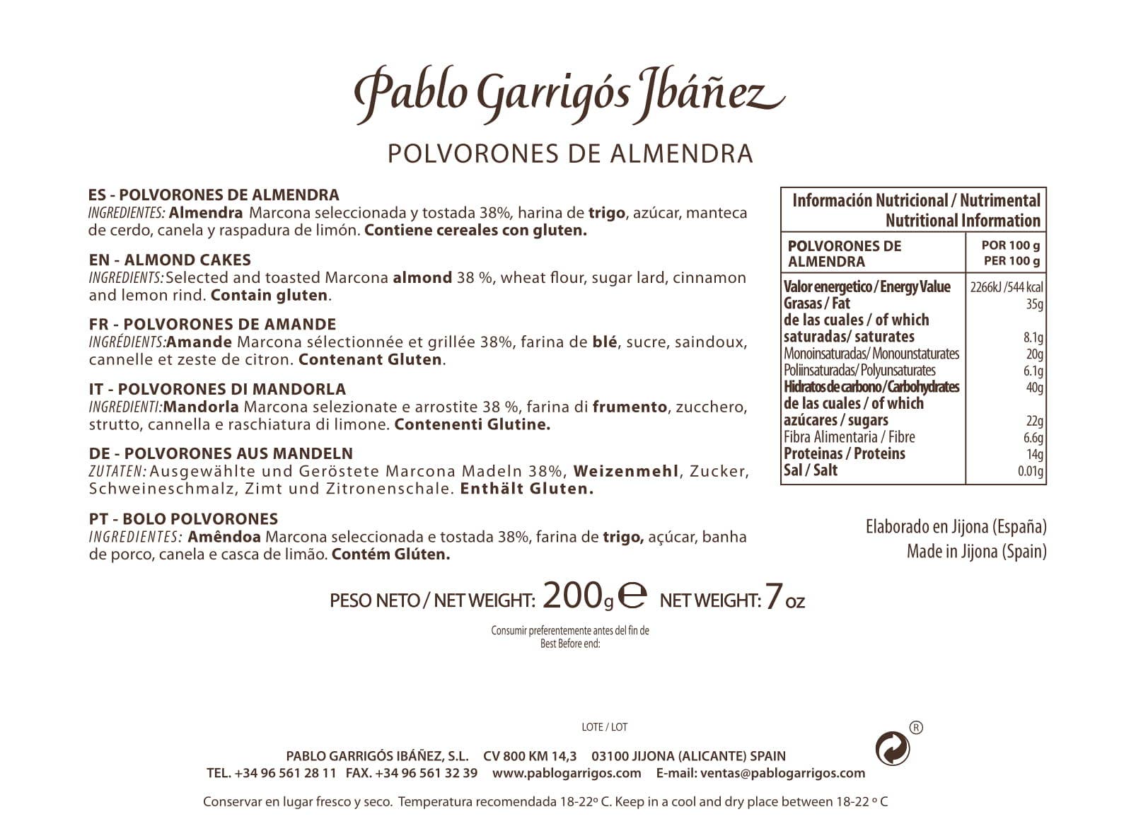 PABLO GARRIGÓS IBÁÑEZ - Wholesale Cookie - Premium Almond Shortbread 200 g.1