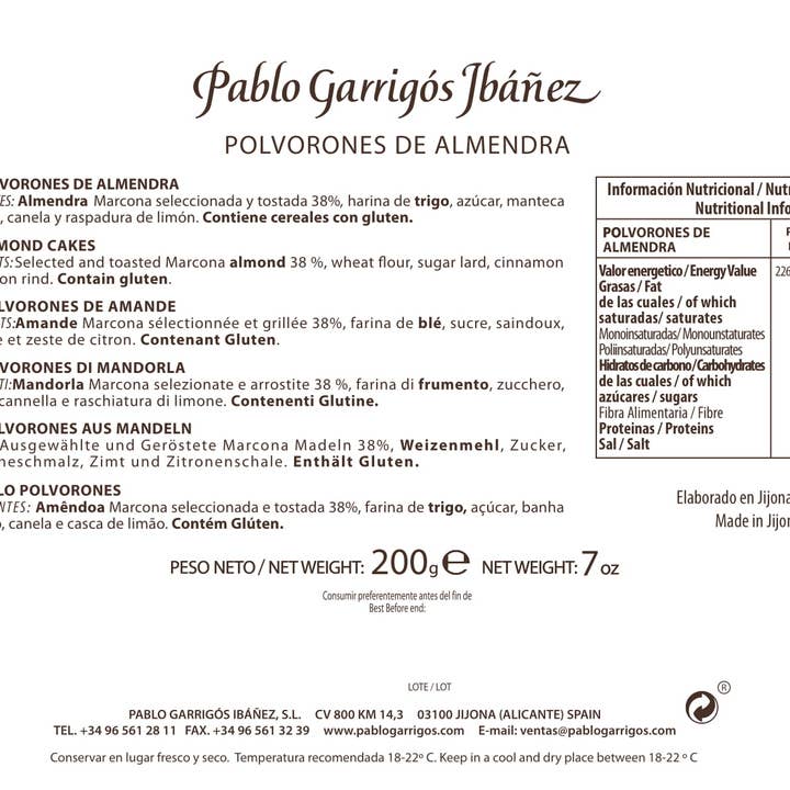 PABLO GARRIGÓS IBÁÑEZ - Wholesale Cookie - Premium Almond Shortbread 200 g.1
