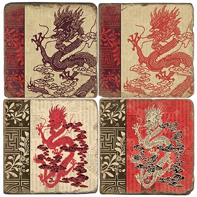 Rød drage - tumlede marmorunderlag sæt/4 for engroshandel hos Studio Vertu