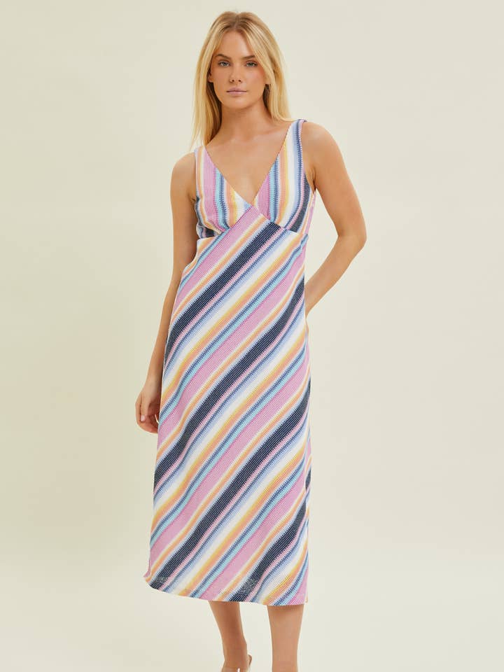 MULTI COLOR STRIPED HALTER DRESS for wholesale by Baevely by Wellmade USA