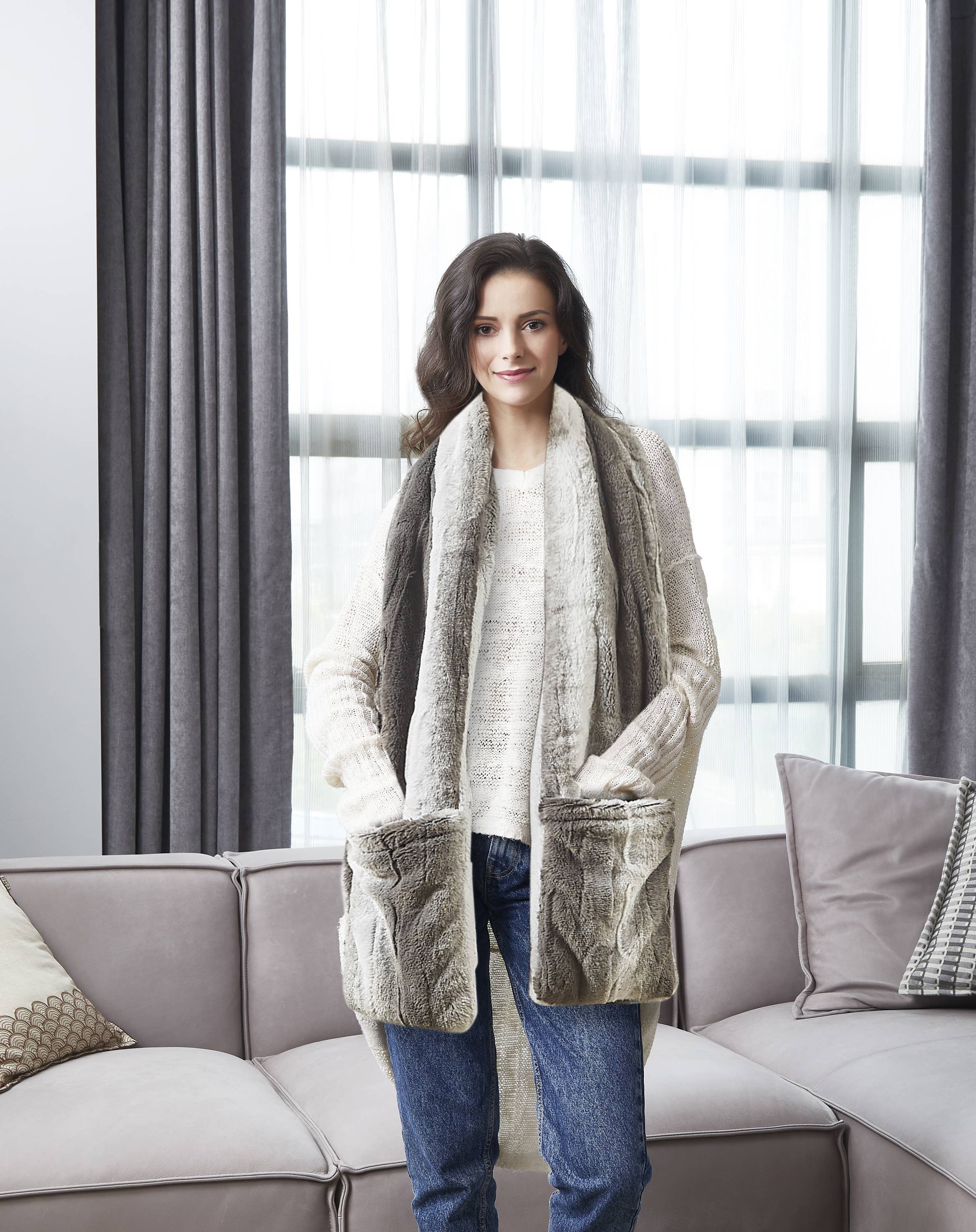 Duke Imports - Wholesale Scarf - Women's - "Zephyr Gray" Faux Fur Pocket Scarf