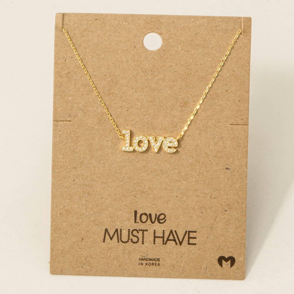 Fame Accessories – wholesale Pendant/charm necklace – Gold Dipped Cz Pave Love Pendant Necklace1