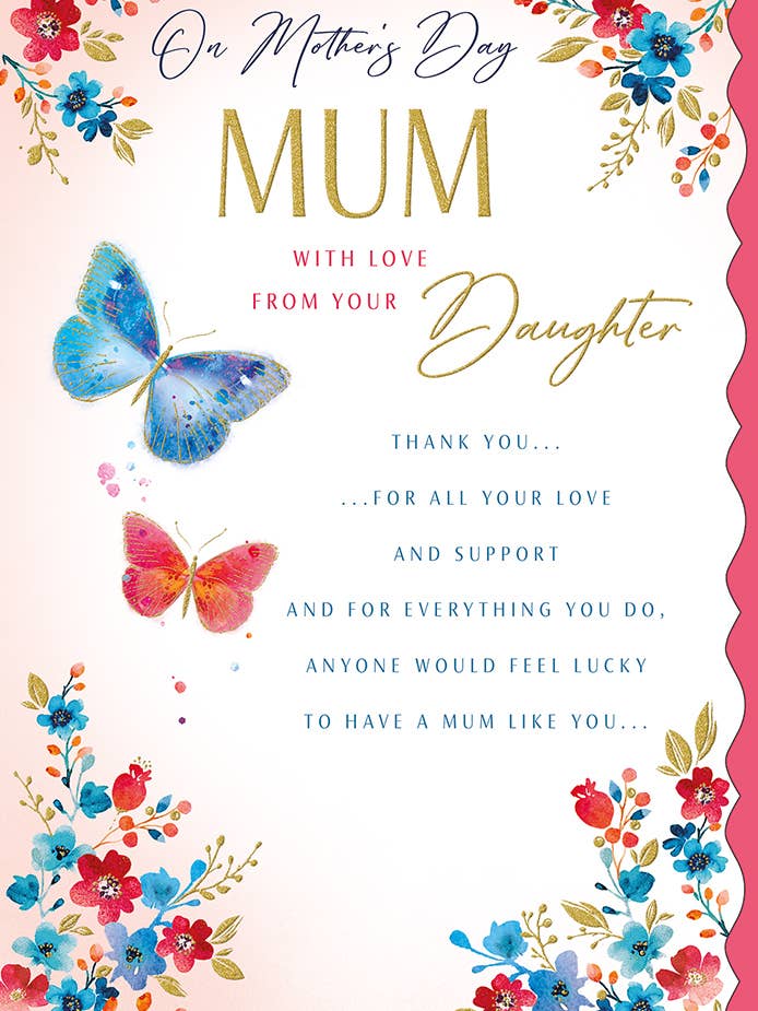 Mors dag-kort, Mamma från dotter, Fjärilar & blommor för wholesale av Piccadilly Greetings