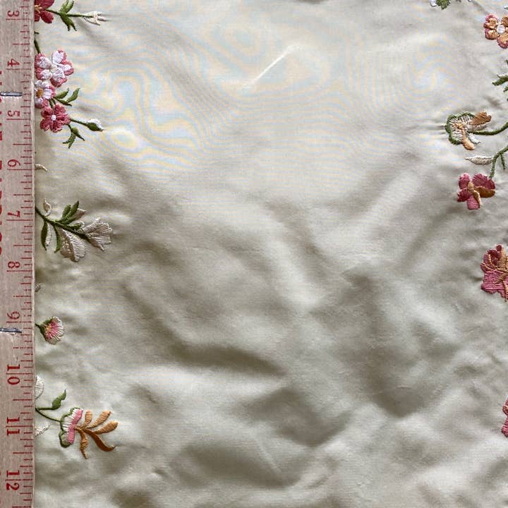 Fancy Styles Fabric - Wholesale Fabric - 1 Yard Remnant- Designer 100% Silk Dupioni Embroidery Floral Fabric- Beige11