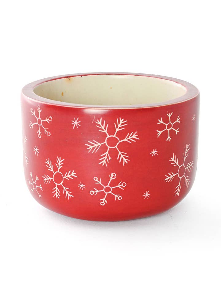 Crimson Soapstone Candle Holder with Etched Snowflakes for wholesale by Swahili | AFRICAN MODERN