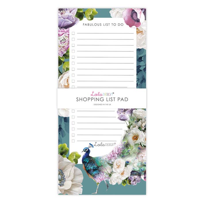 Peacock magnetic to-do shopping list pad for wholesale by Lola Design Ltd