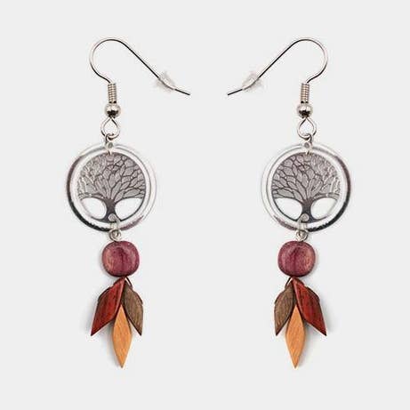 Oorbellen van astrée hout en zilveren filigraan voor wholesale door Essenciel