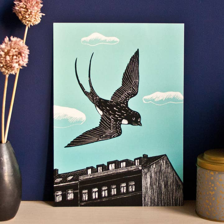 Swallow Poster A4, Animal Illustration for wholesale by Katja Rub