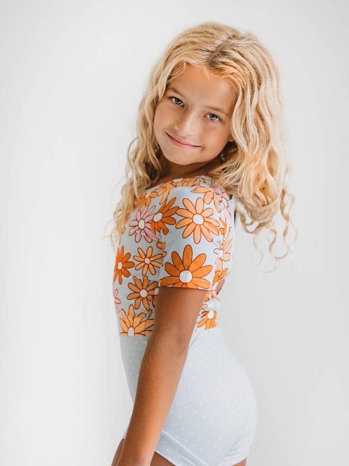 Oopsie Daisy - Wholesale Leotard - Kids - Kids Gray Retro Flower Dance Tumble Gymnastics Leotard