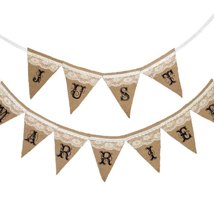 Just Married Rustic Burlap Banner for wholesale by Lillian Rose