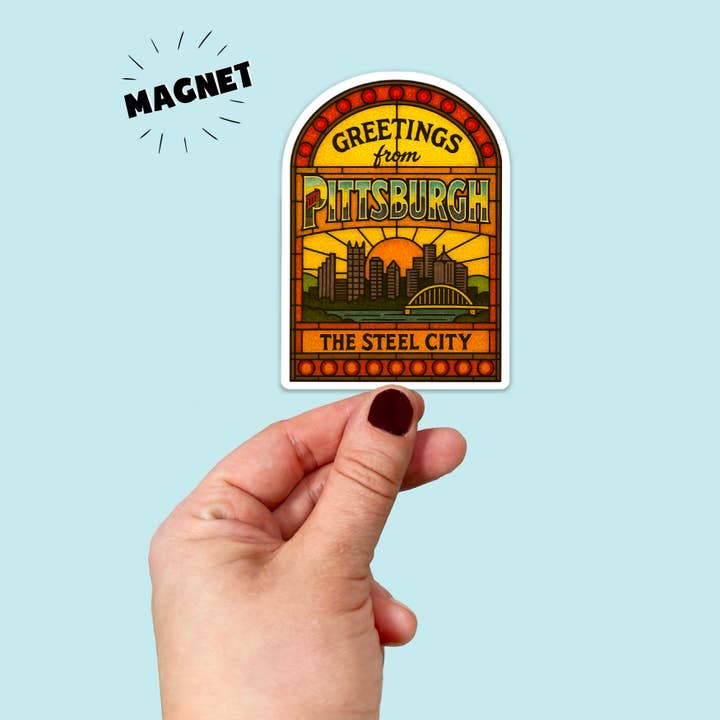 Waterproof Greetings City of Champyinz Pittsburgh Magnet for wholesale by Songbird Artistry