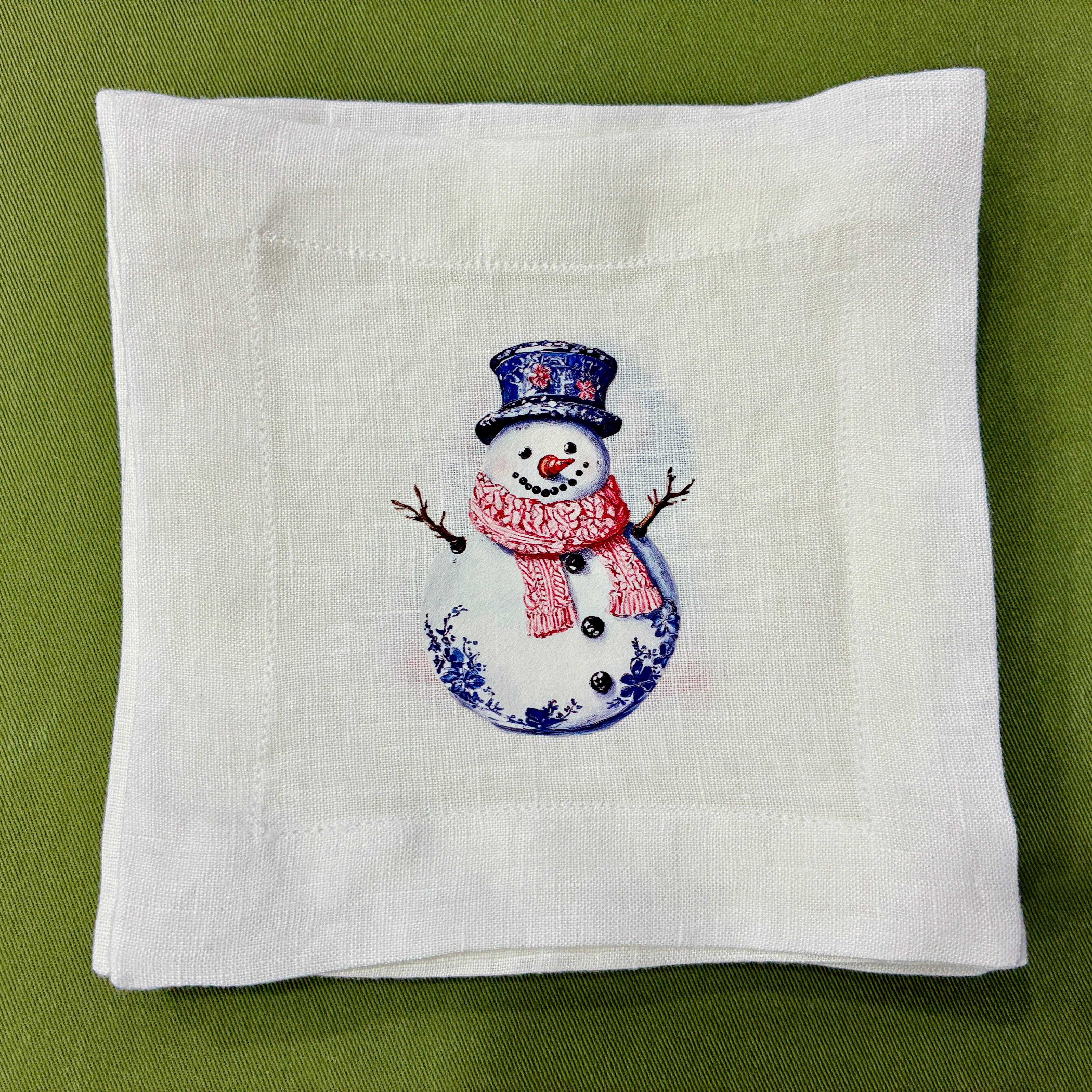 Belle Linen - Wholesale Dinner & Cloth Napkin - Christmas Characters White Linen Cocktail Napkins10