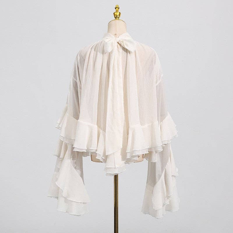 FurDecoration - Vente Chemisier – femme - Haut à manches longues avec bordure en dentelle ajourée3