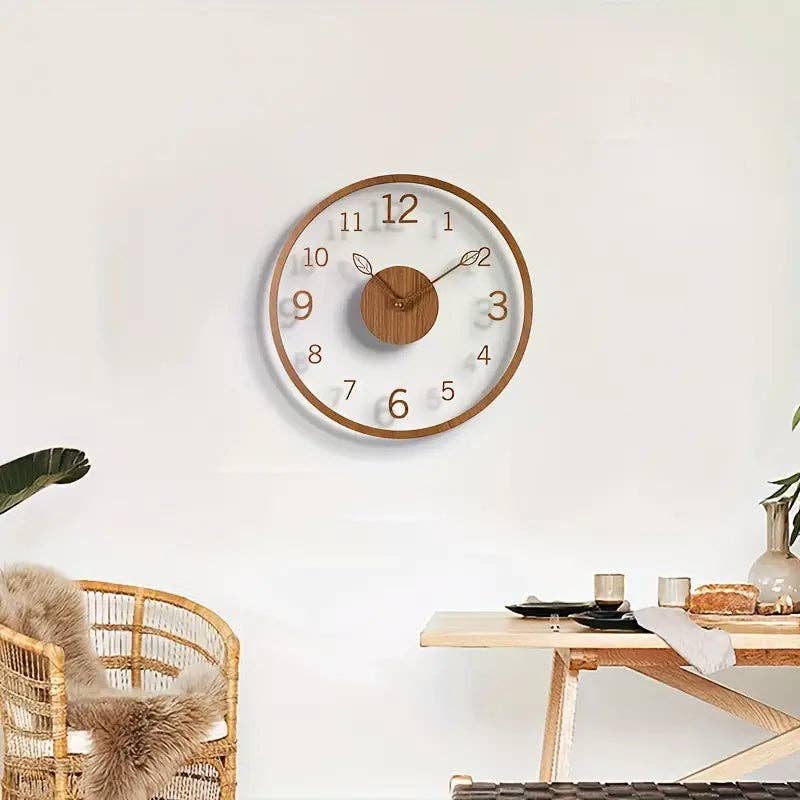 Huis Van Merken - Wholesale Wall Clock - Silent Floating Wall Clock - Minimalist Wood Grain Leaf Design0