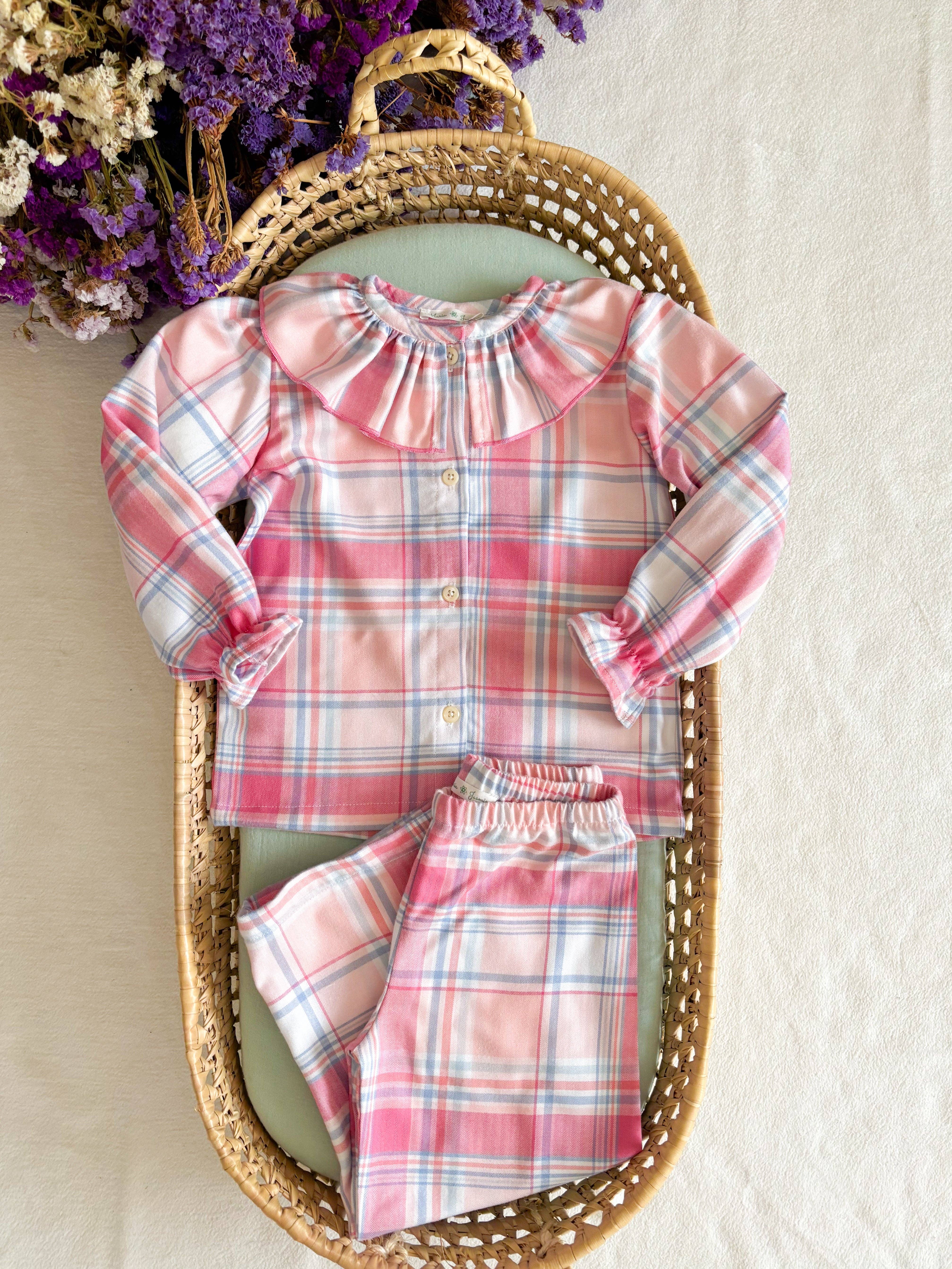 Maria Jasmim Baby & Child - Vendita all'ingrosso Completo pigiama - Bambini - Pigiama a Quadri Rosa con Volant1