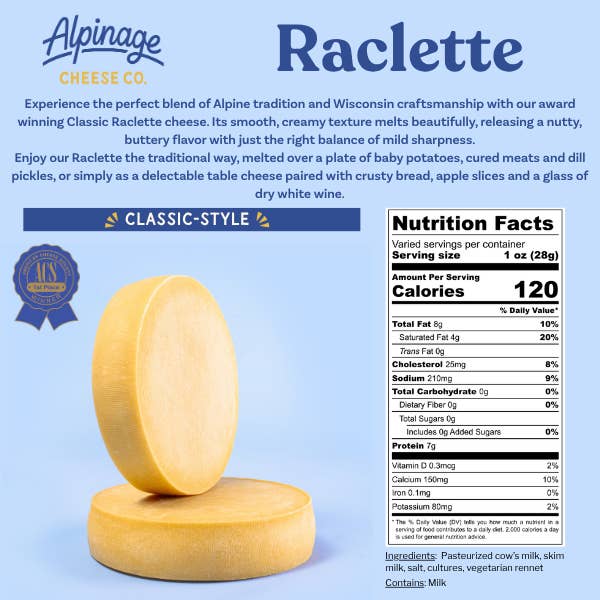 Alpinage Cheese Co. - Wholesale Cheese - Raclette Cheese - Full wheel (~10/11 lb.)4