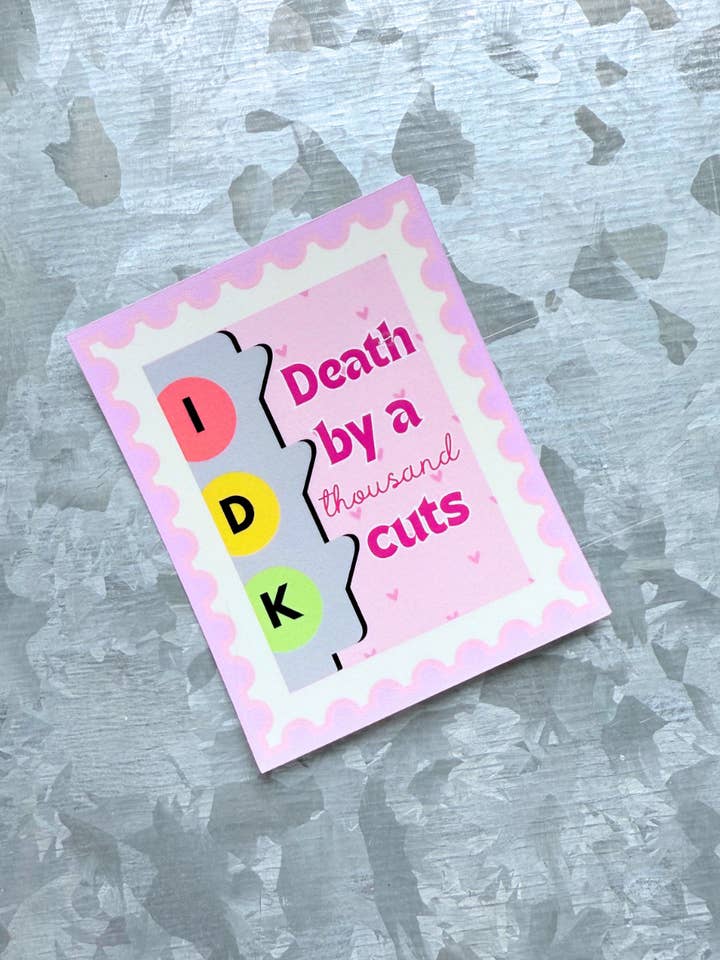 Death by a thousand cuts waterproof stamp style sticker TS for wholesale by Typo Lettering Co