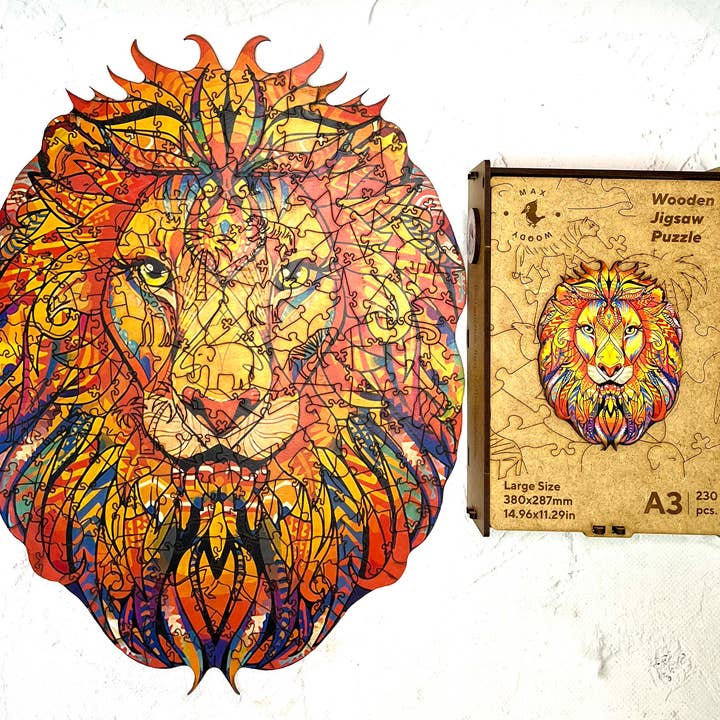 Houten legpuzzel voor volwassenen en kinderen Lion L maat voor wholesale door Max Woody™