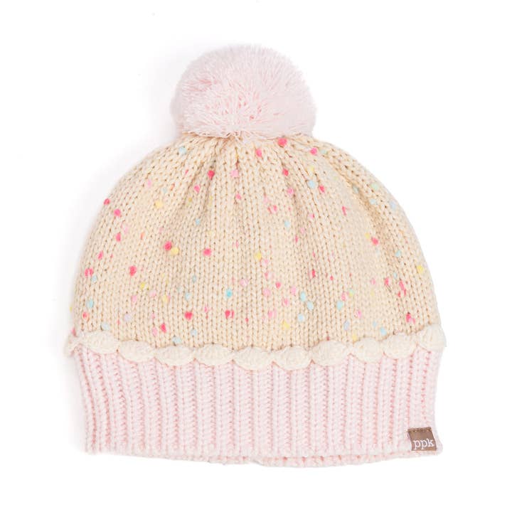 Girls Pastel Pink Cupcake Knit Winter Hat -Kids 1-12y for wholesale by Peppercorn Kids