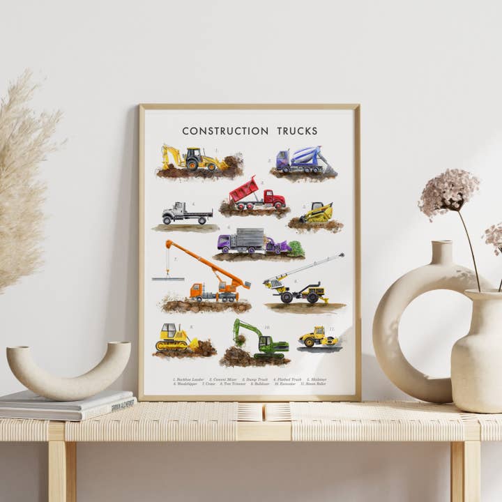 Construction Truck Educational Poster for wholesale by Tiny Toes Design by Brett Blumenthal