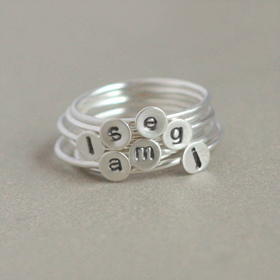 Meadowbelle - Wholesale Band/Stacked Ring - Personalized Silver Initial Stacking Ring, Mother's Gift0