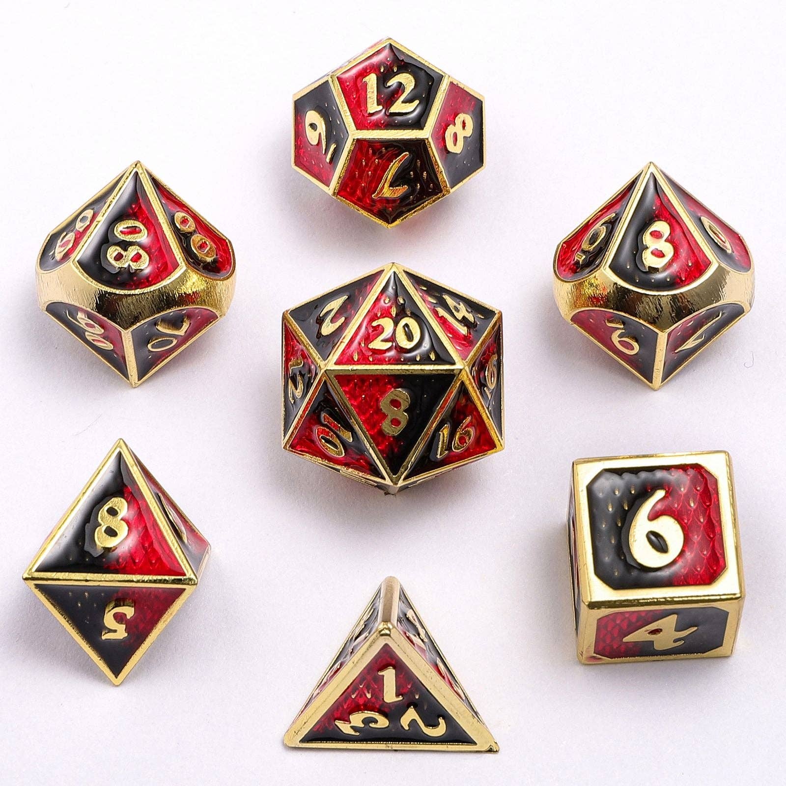 Wholesale Solid Metal Mini Behemoth Dice set - Gold with Red