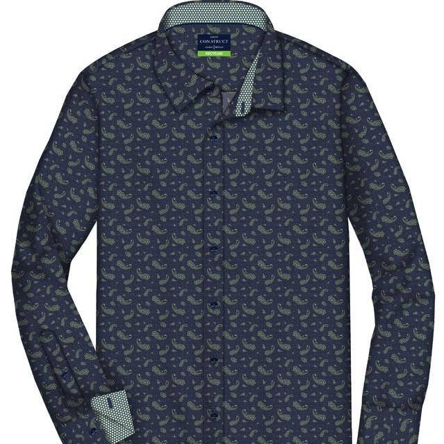 Camicia a maniche lunghe riciclata elasticizzata in 4 direzioni con motivo paisley blu/verde. per la vendita all'ingrosso da parte di CON.STRUCT