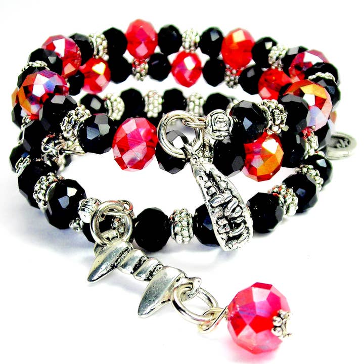 Chubby Chico Charms - Wholesale Jewelry Set - Vampire teeth crystal wrap 2pc bracelet Vampire fangs