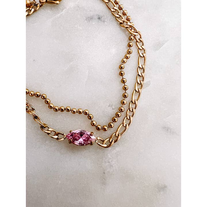 Beljoy - Wholesale Link & Chain Bracelet - Bubble Gemstone Double Chain Bracelet || Choose Color