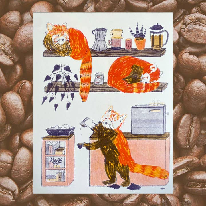 Red Panda Cafe Risograph for wholesale by mad dog studio