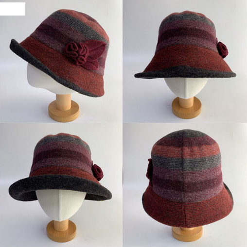 Comfortarians - Wholesale Bucket Hat - Women's - Women's Winter Bungee Bucket Hat Stitched Wool Flower FW0